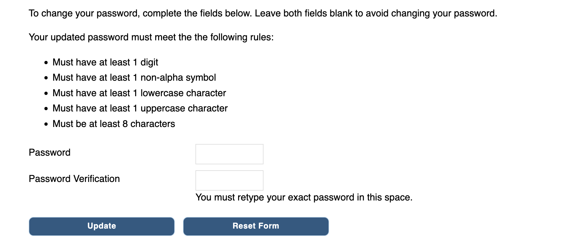 Update password